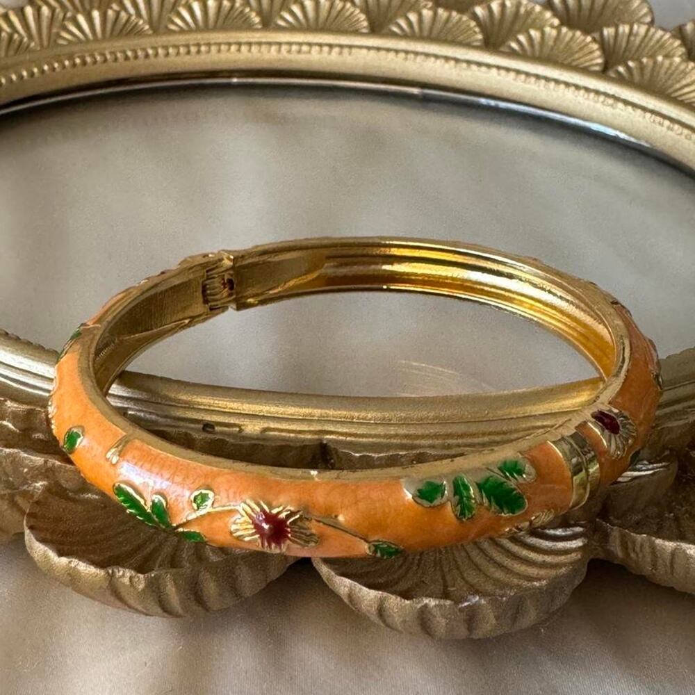 Orange enamel bangle with green